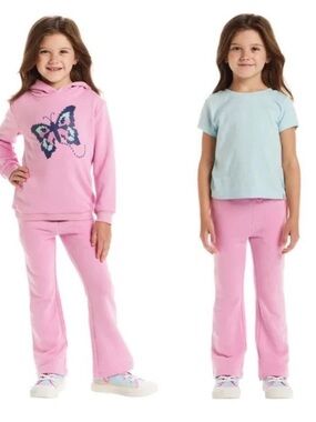 Andy & Evan Pink Hoodie and Pants Pajama Set with Blue Butterfly Accent